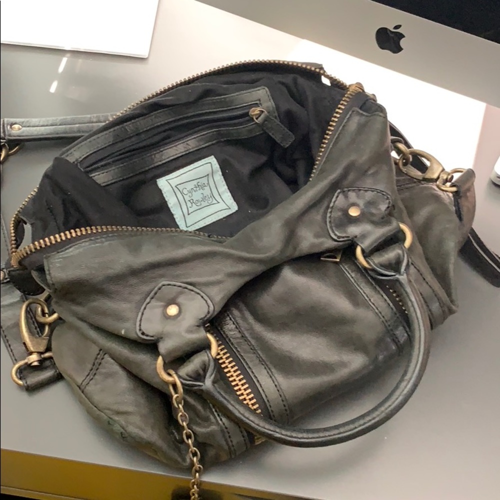 RARE 90’s Vintage Cynthia Rowley Black Leather Bag - Picture 3 of 4